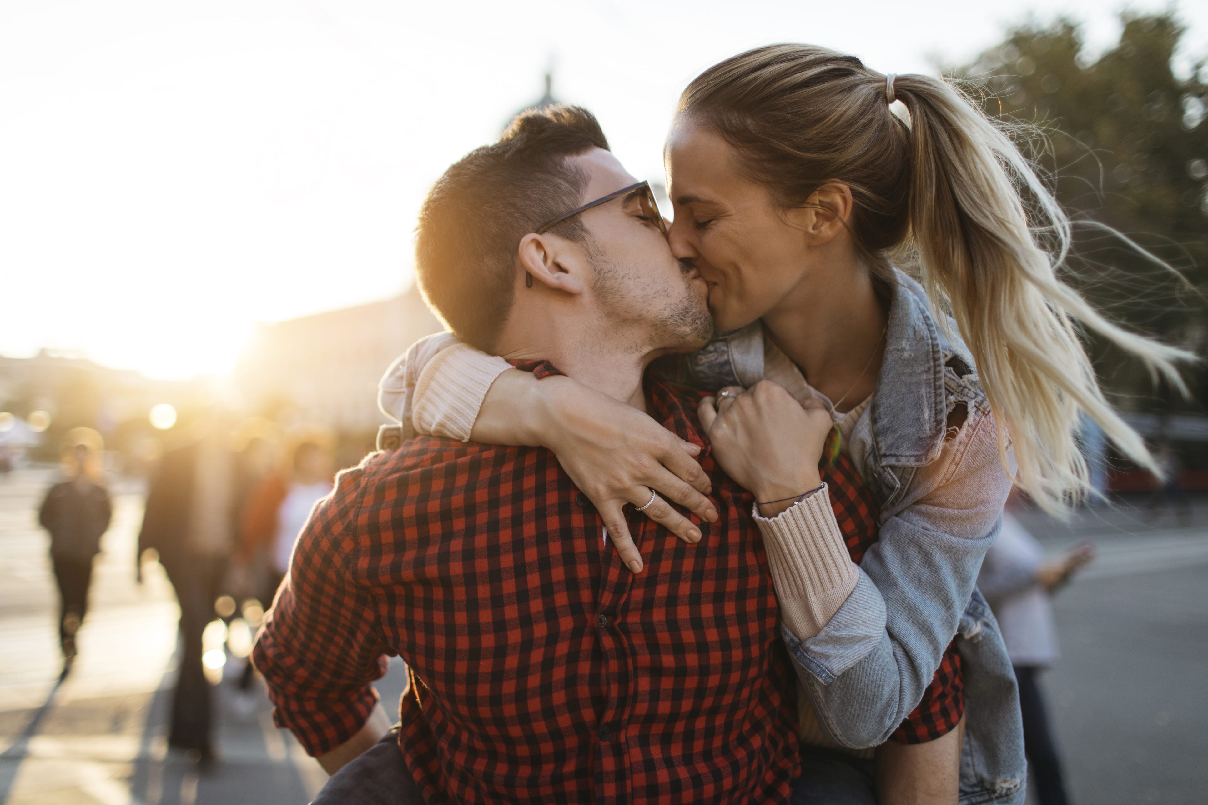 Man and woman happily kissing