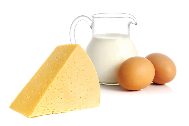 milk, cheese, eggs