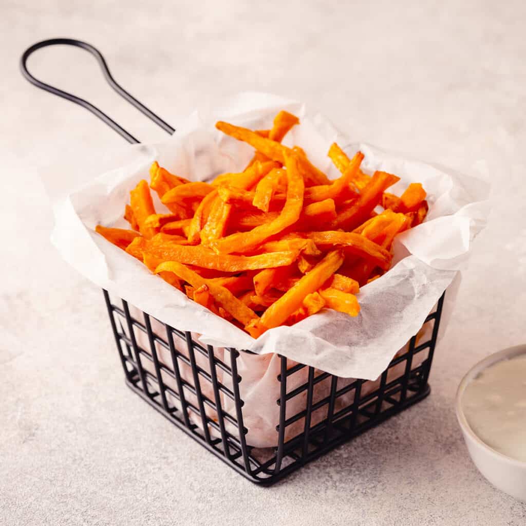 sweet potato fries in grated cup