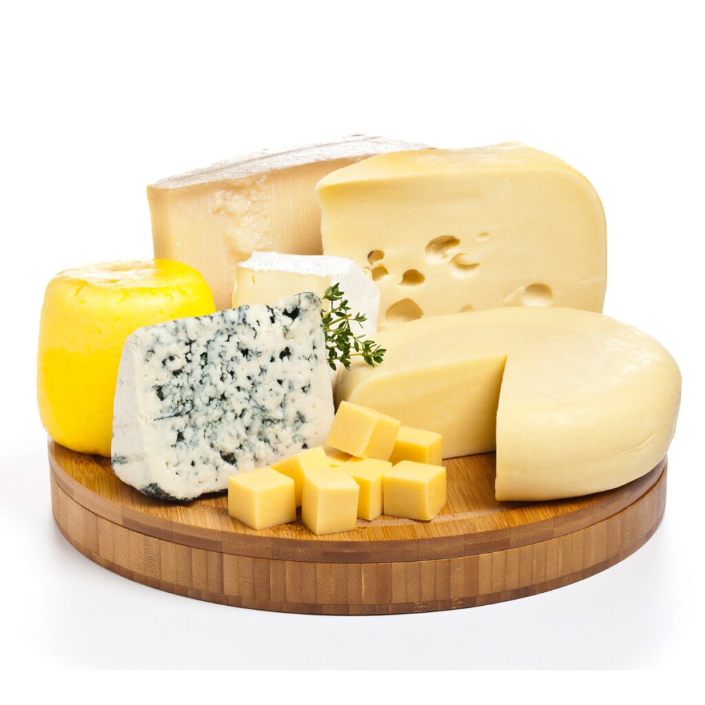 various cheeses on cheese tray