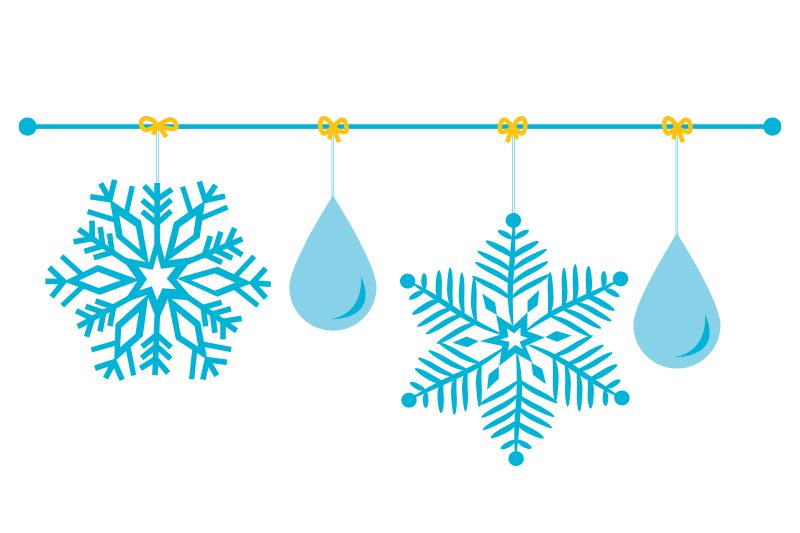 graphic of hanging snowflakes and raindrops