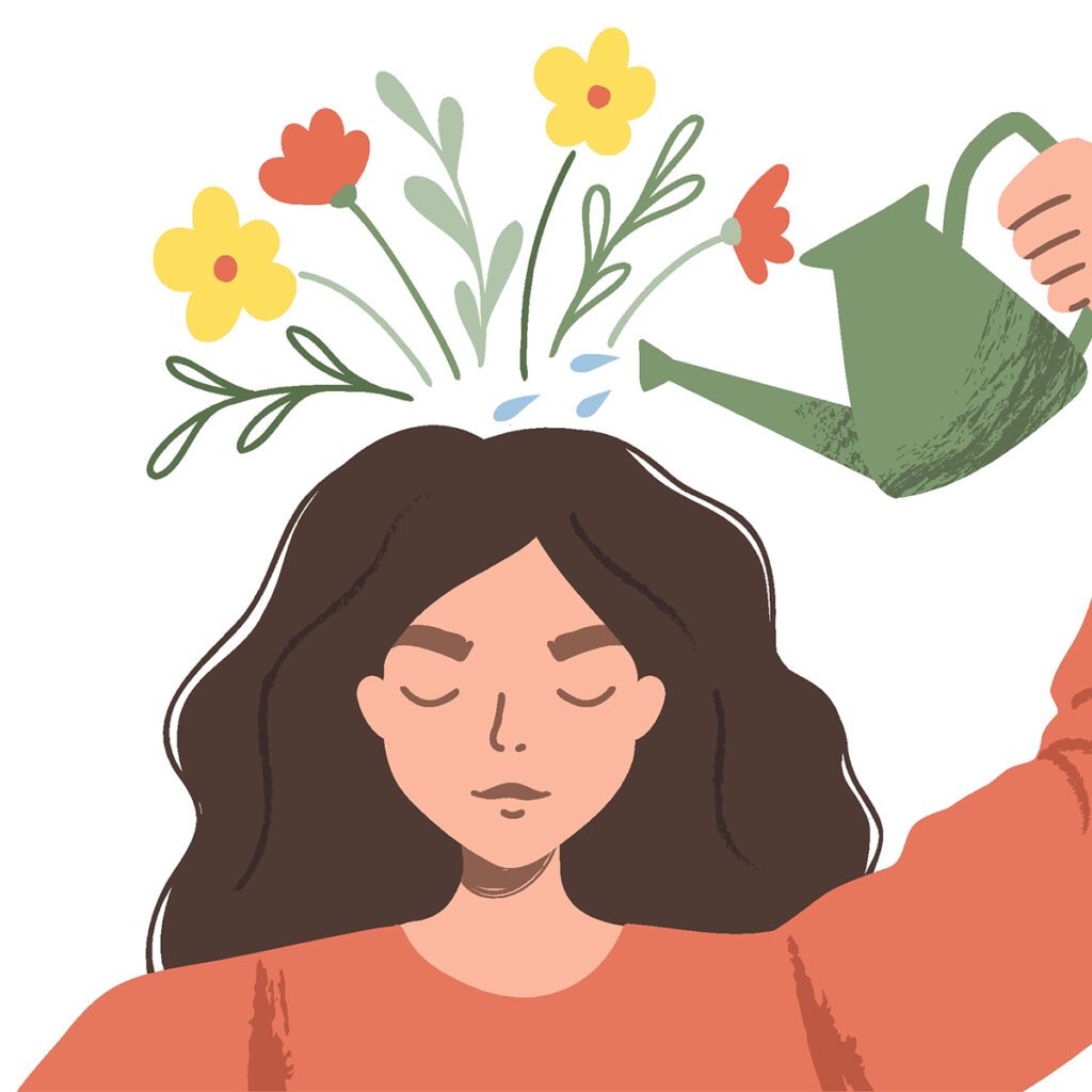illustration of woman growing a positive mindset