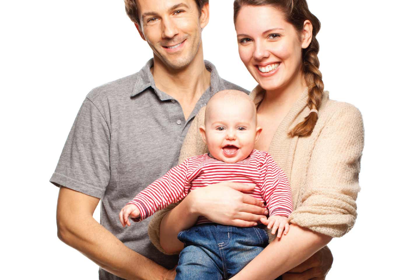 Young father and mother holding a baby