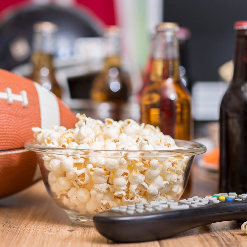 popcorn and drinks during football game