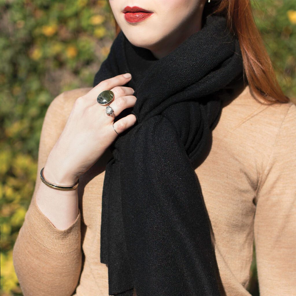 woman in chattanooga wearing a stylish black scarf
