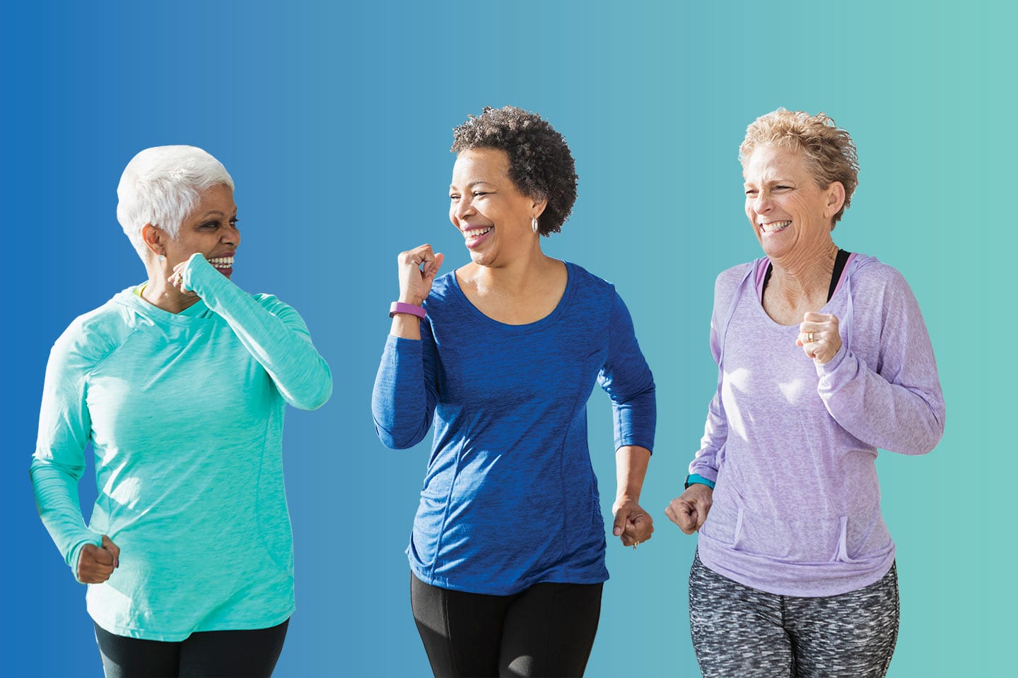 Three women power walking