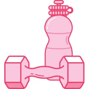pink water bottle and hand weight illustration