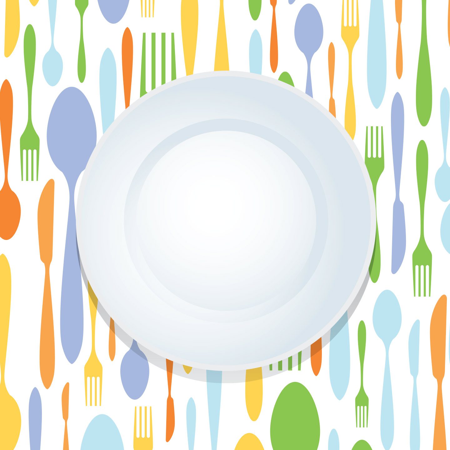 plate on background of colorful utensils