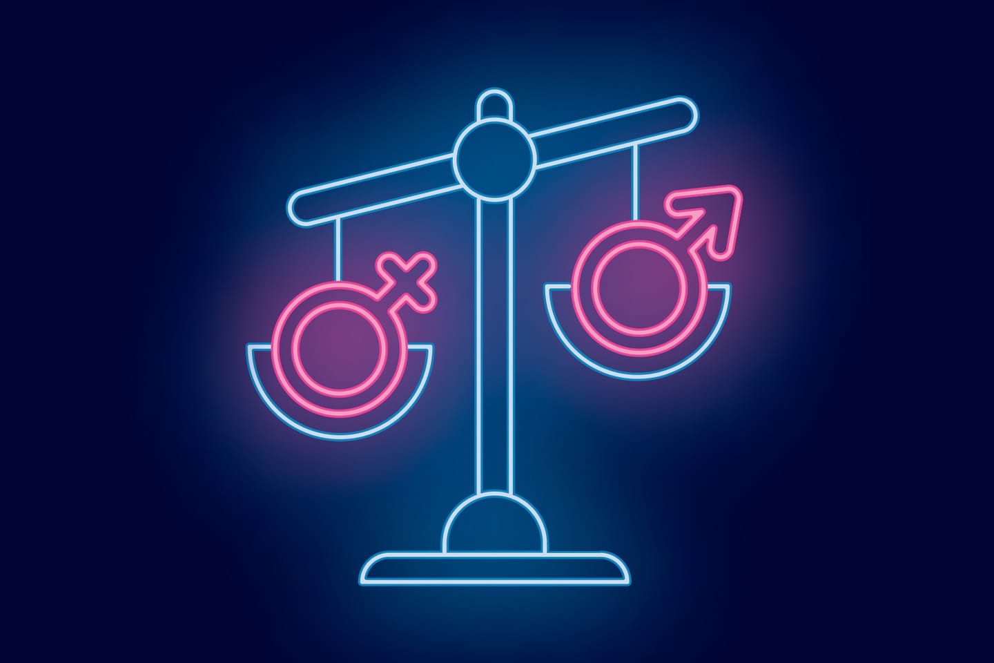 neon illustration of a scale holding gender signs