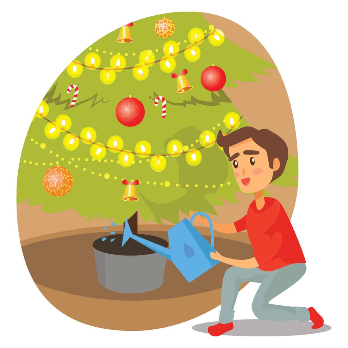 illustration of man watering his christmas tree