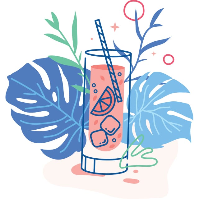 health in a minute late summer 2021 | Pink tropical mocktail illustration
