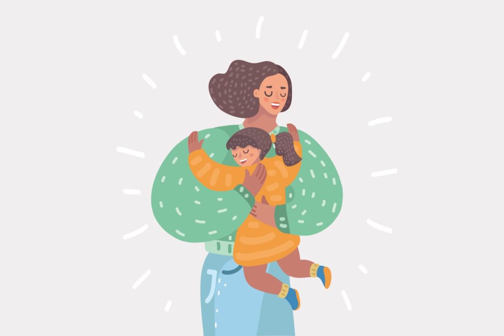 health in a minute late summer 2021 | illustration of baby sitter hugging a small child