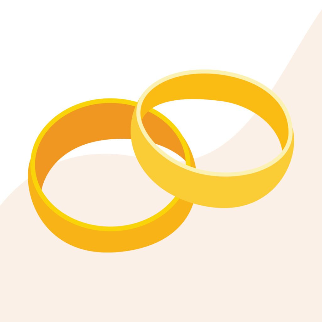 graphic illustration of rings in a white and tan background