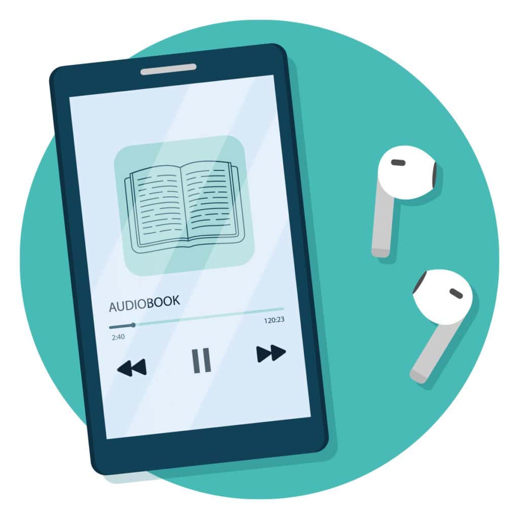 health in a minute late summer 2022 | illustration of audiobook with airpods