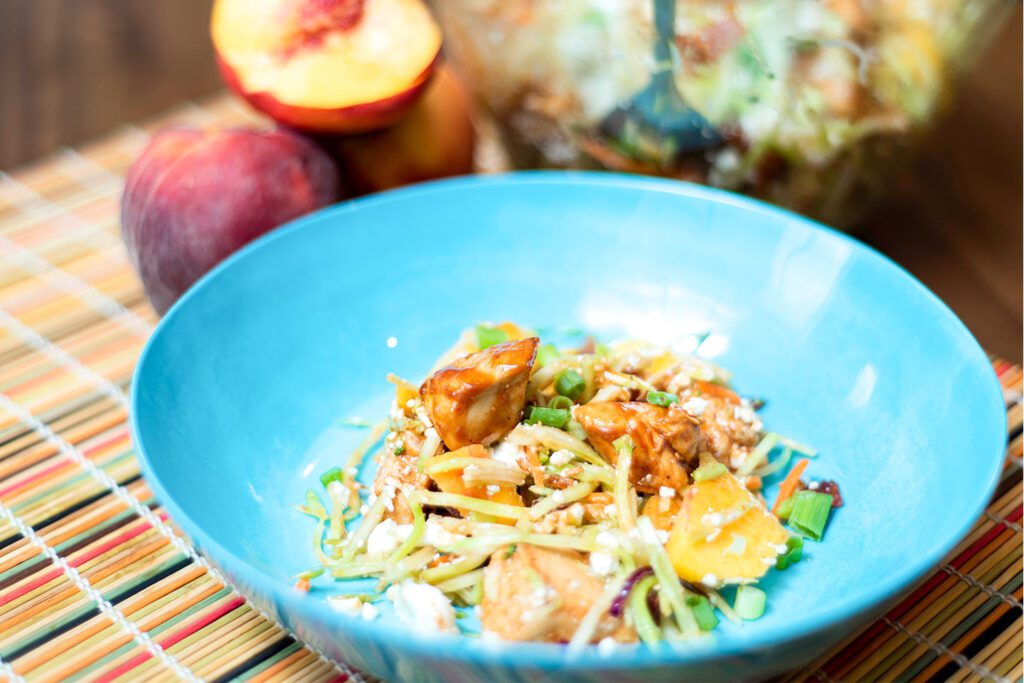chopped barbecue chicken salad with peaches