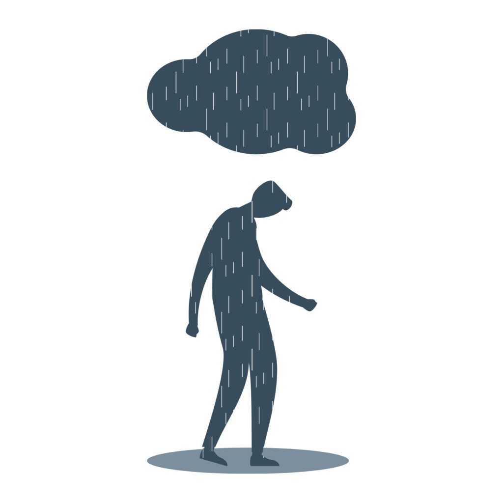illustration of grieving person with raincloud over their head