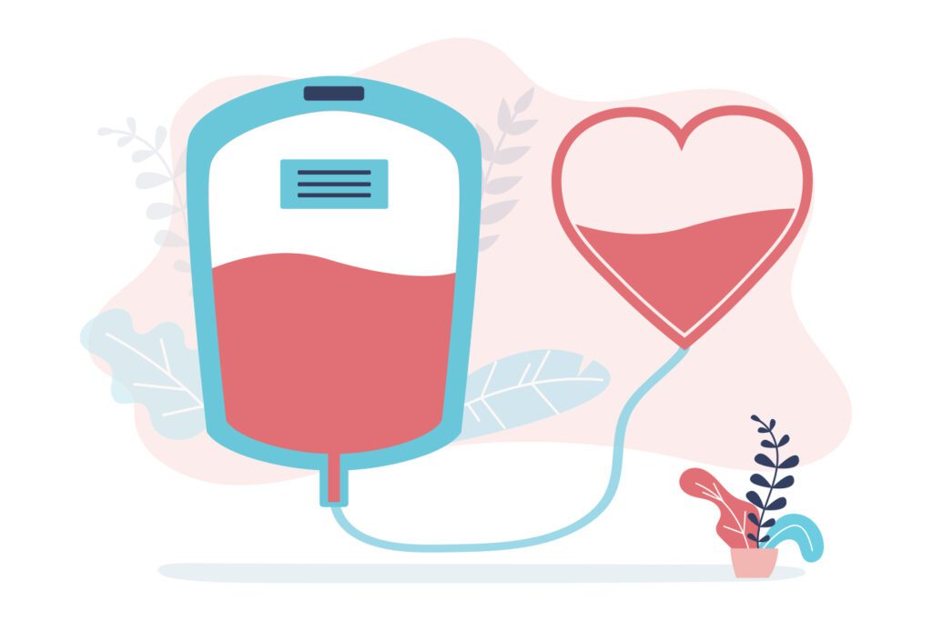 illustration of a heart connected to a blood bag