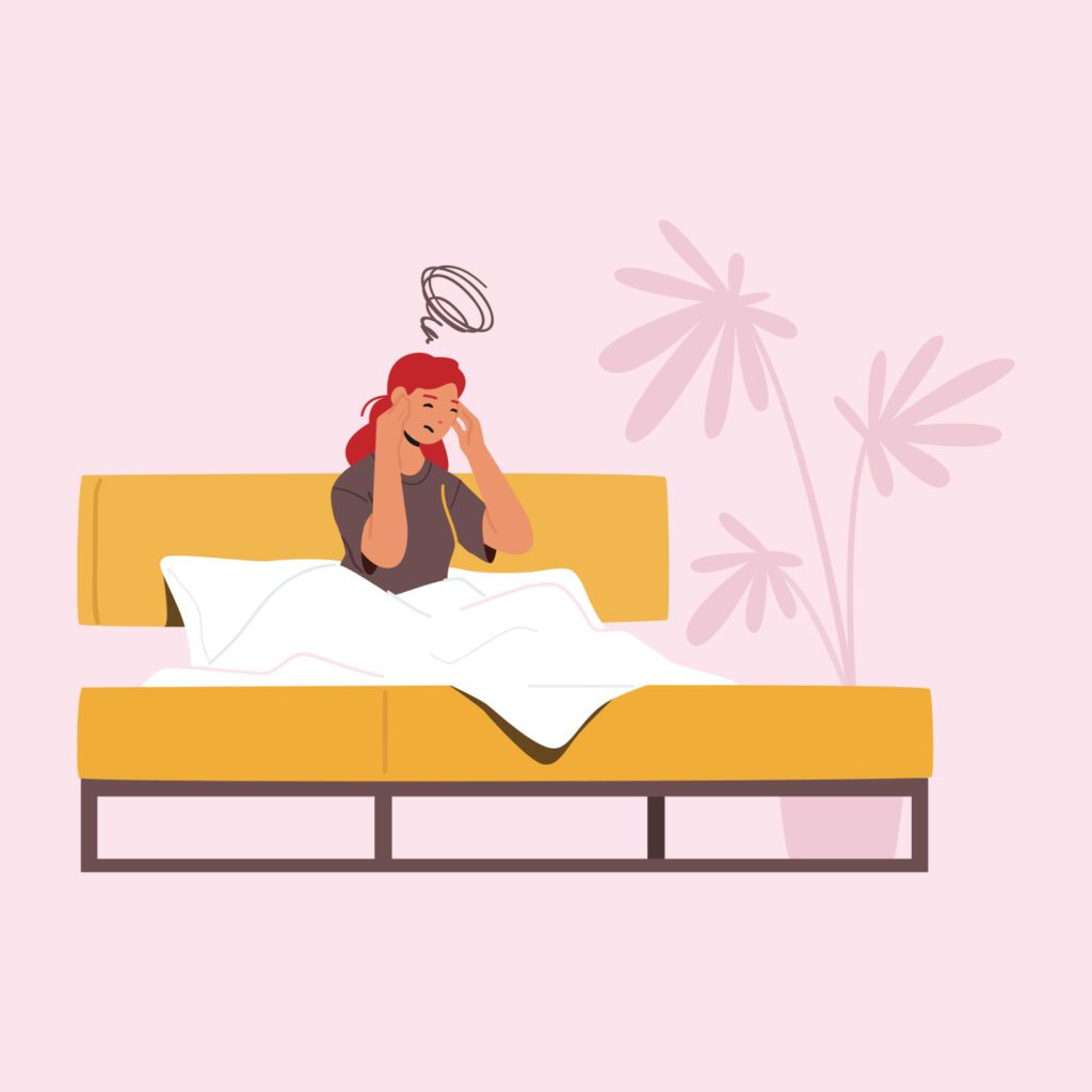 illustration of a woman in bed with a headache