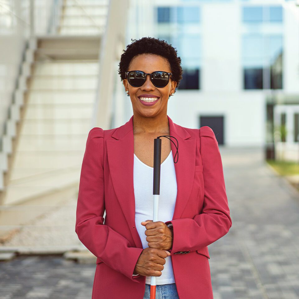 Blind woman smiling