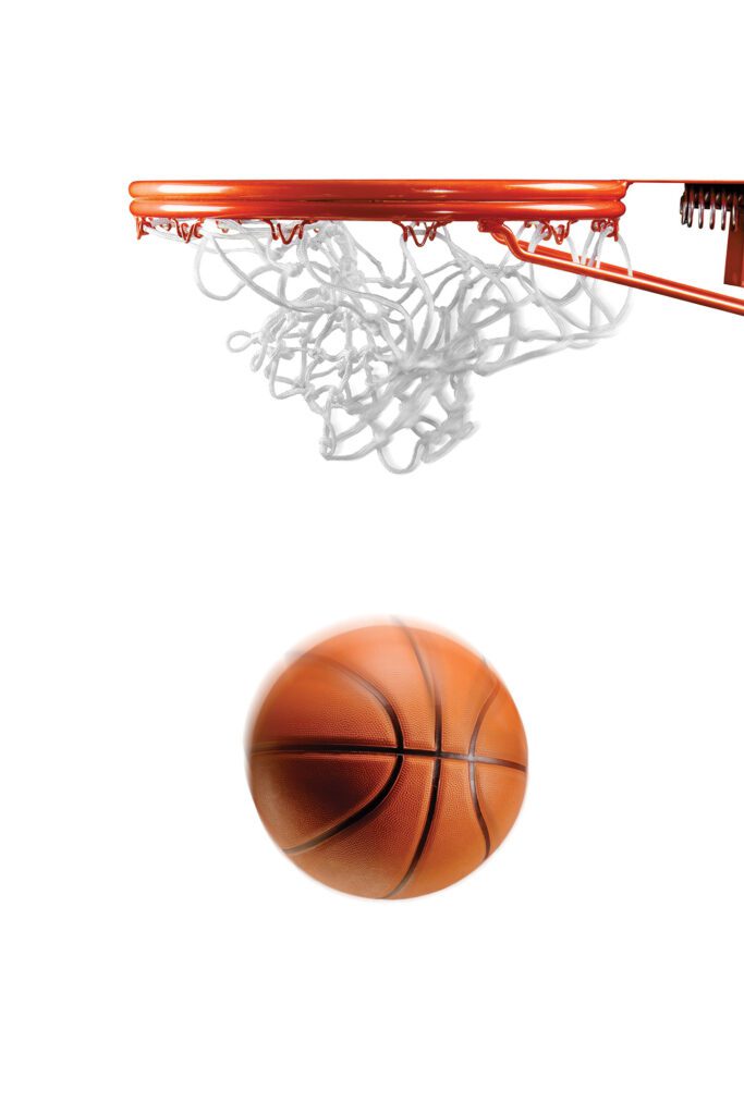 basketball falling through hoop