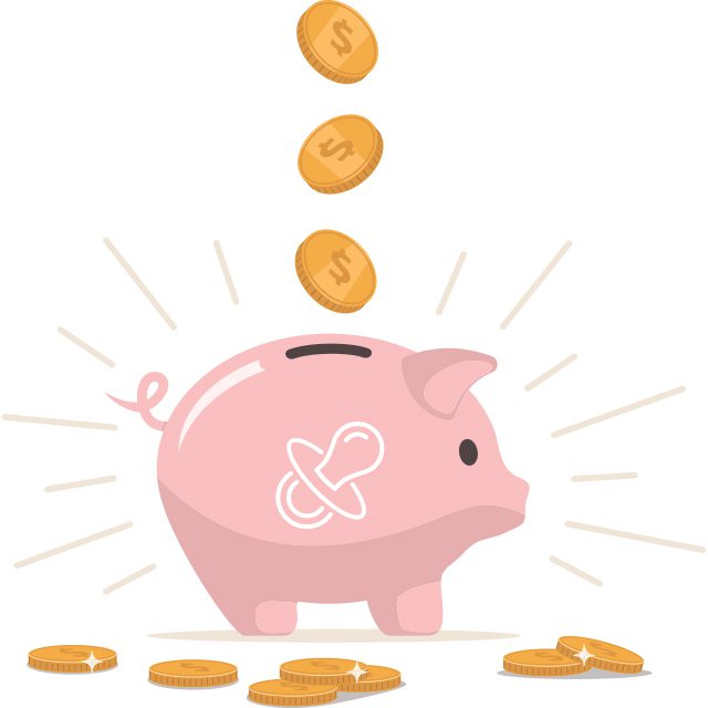 illustration of piggy bank with a pacifier on it