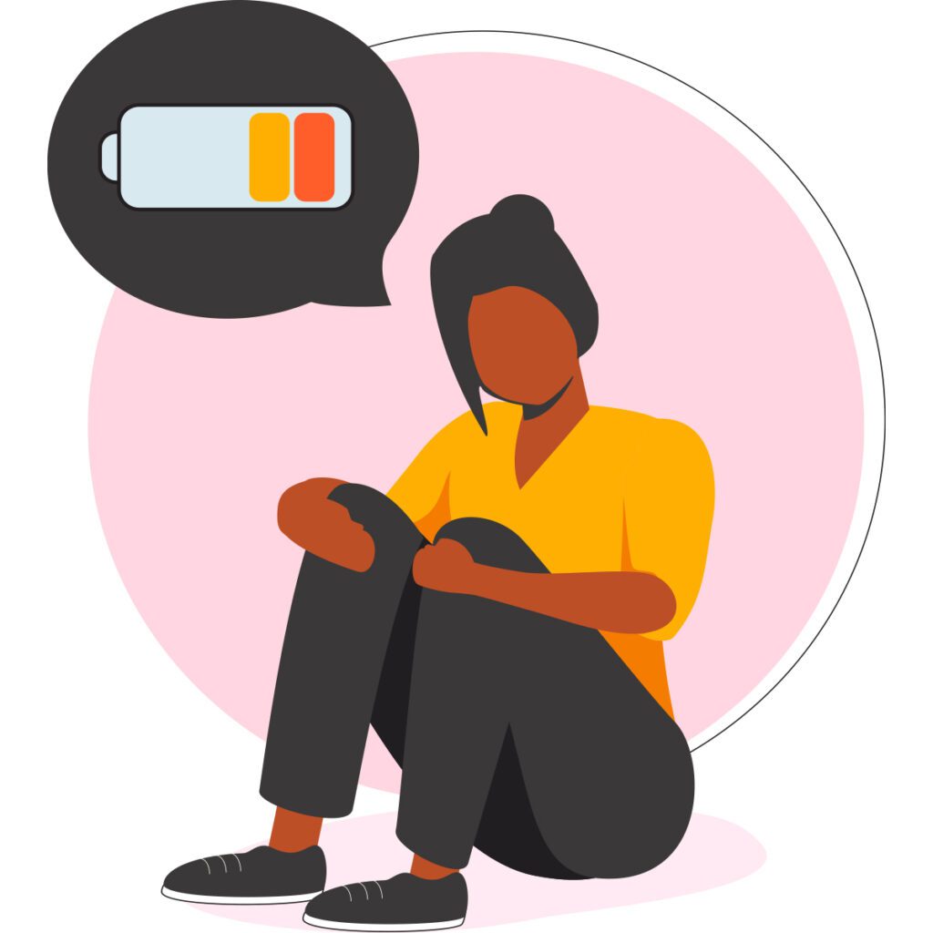 Illustration of woman sitting expressing her low energy