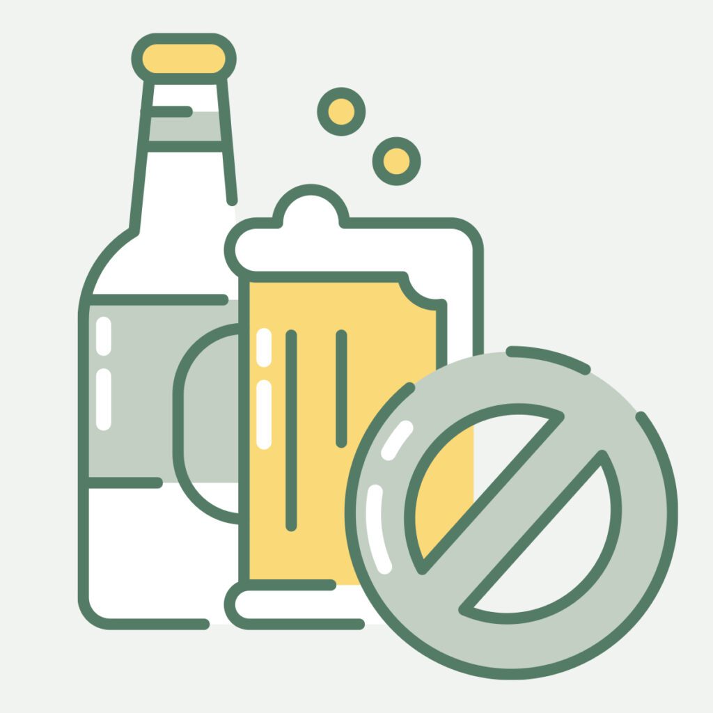 health in a minute winter 2023 | graphic illustration of bottle, beer glass, and no icon
