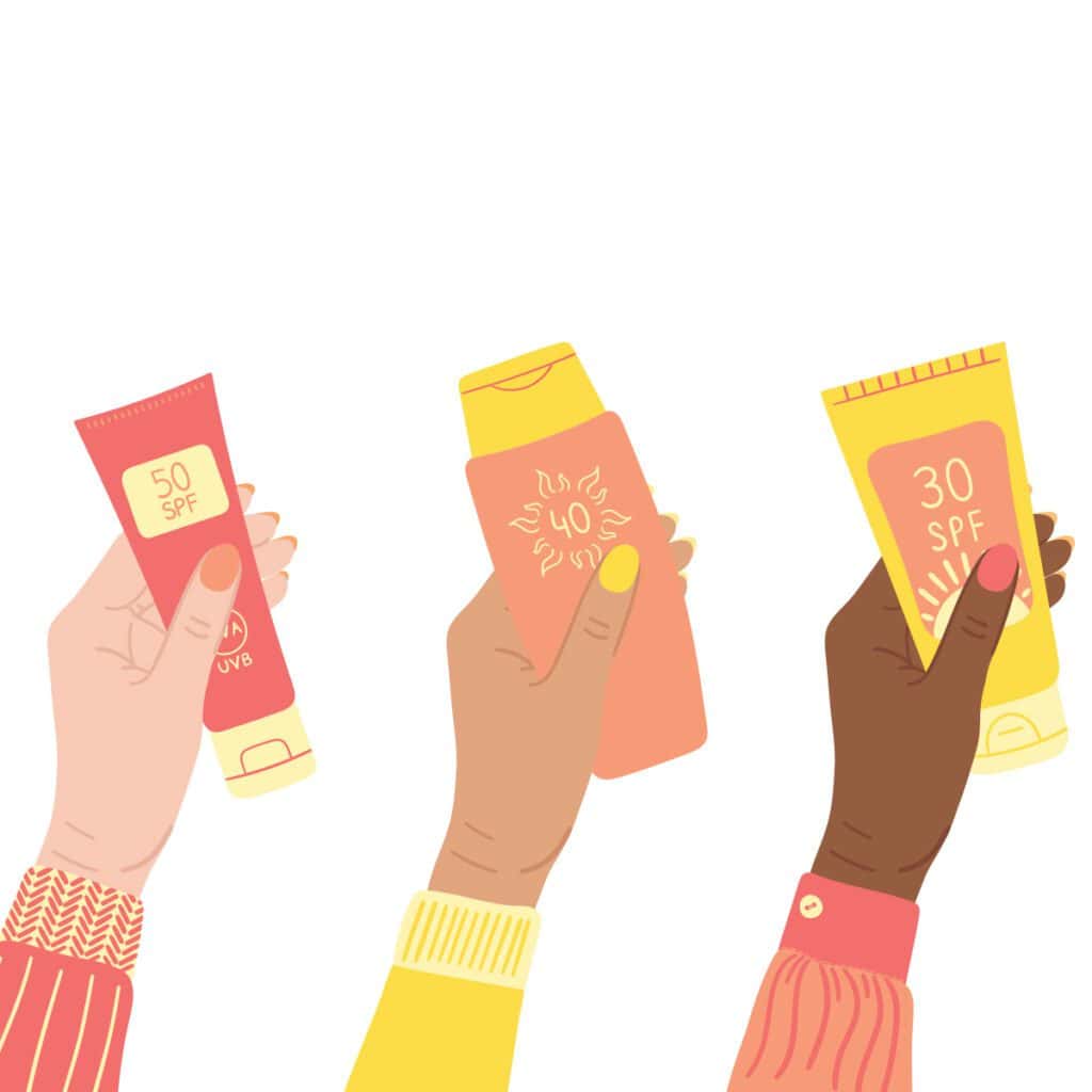 graphic illustration of women's hands holding sunscreen