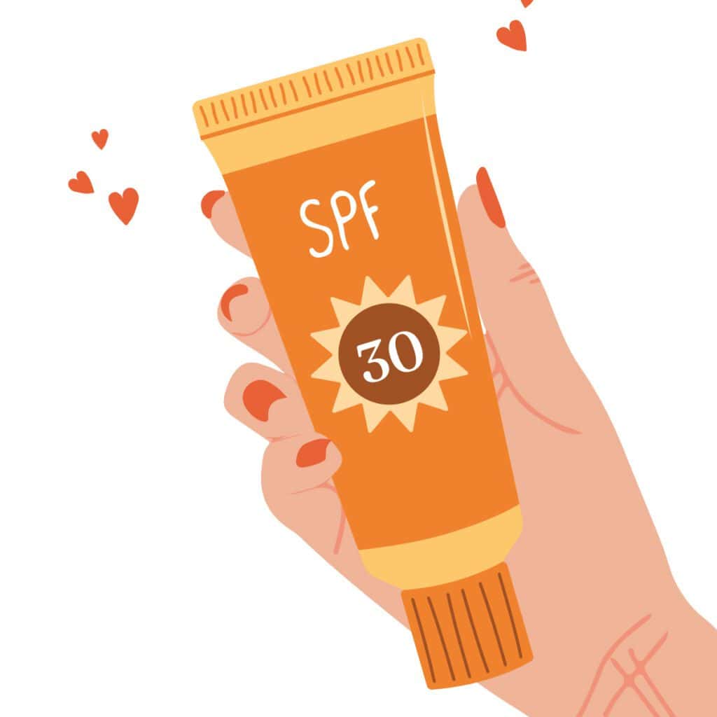 graphic illustration of woman holding sunscreen