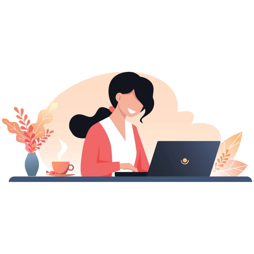 graphic of smiling woman working productively at home