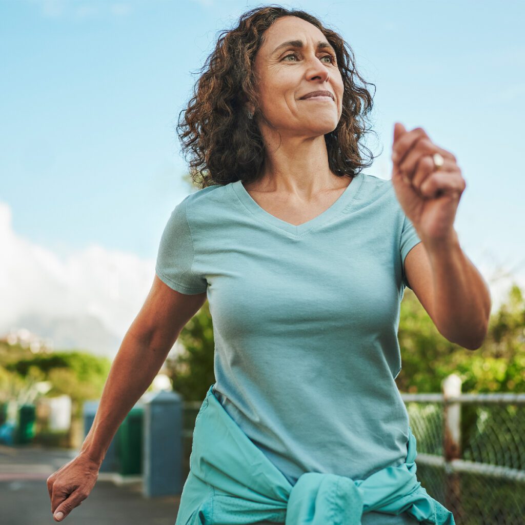 woman walking proudly