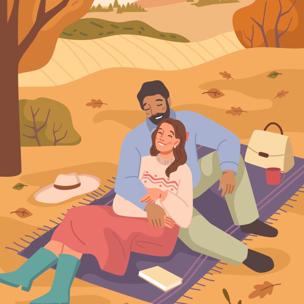 illustration of a couple on a fall picnic date